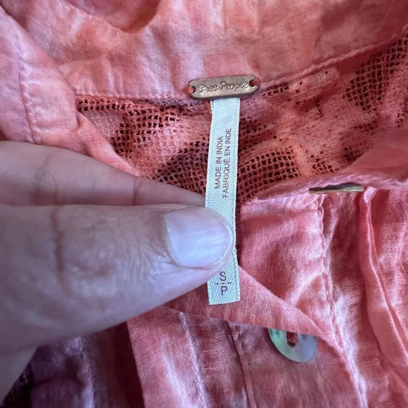 Free People Gauze Acid Wash Tie Dye Tunic Top Coral Blue Boho Size Small N0881 - Picture 6 of 10